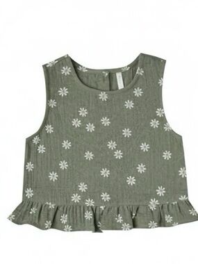 Rylee + Cru Olive Green Floral Tank with Ruffle Hem